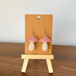 Pink Crochet Mushroom Earrings